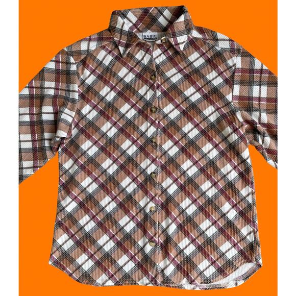 90's vintage plaid button up long sleeve collared blouse MEDIUM basic editions - Picture 3 of 7